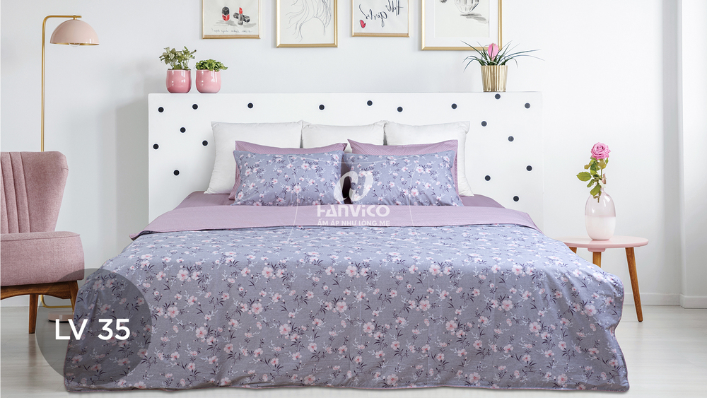 Bộ Chăn Ga Gối Hanvico Living LV35 vải cotton cao cấp