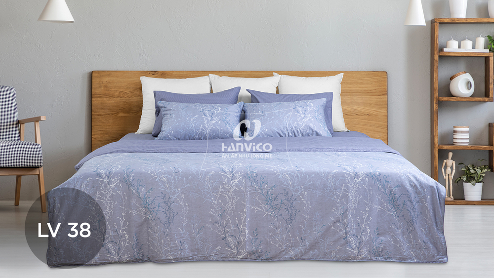 Bộ Chăn Ga Gối Hanvico Living LV38 vải cotton cao cấp