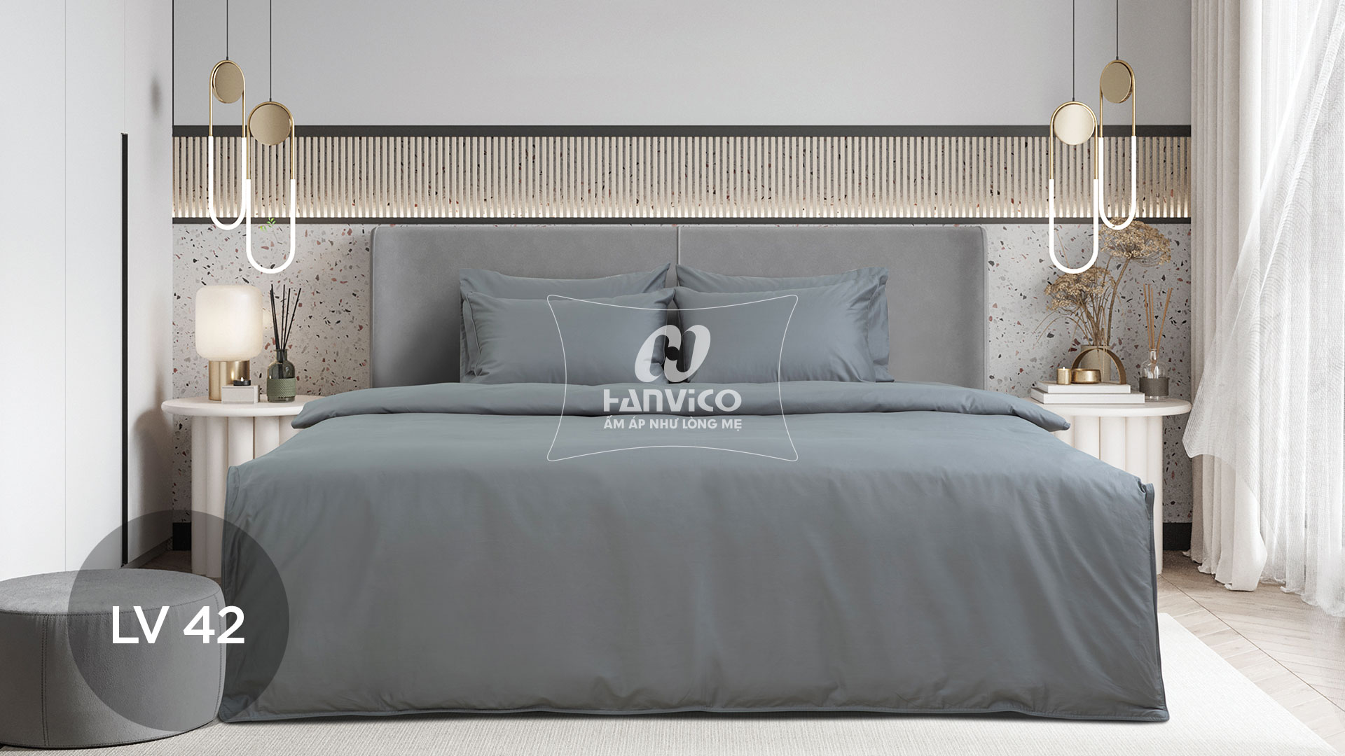 Bộ Chăn Ga Gối Hanvico Living LV42 vải cotton cao cấp