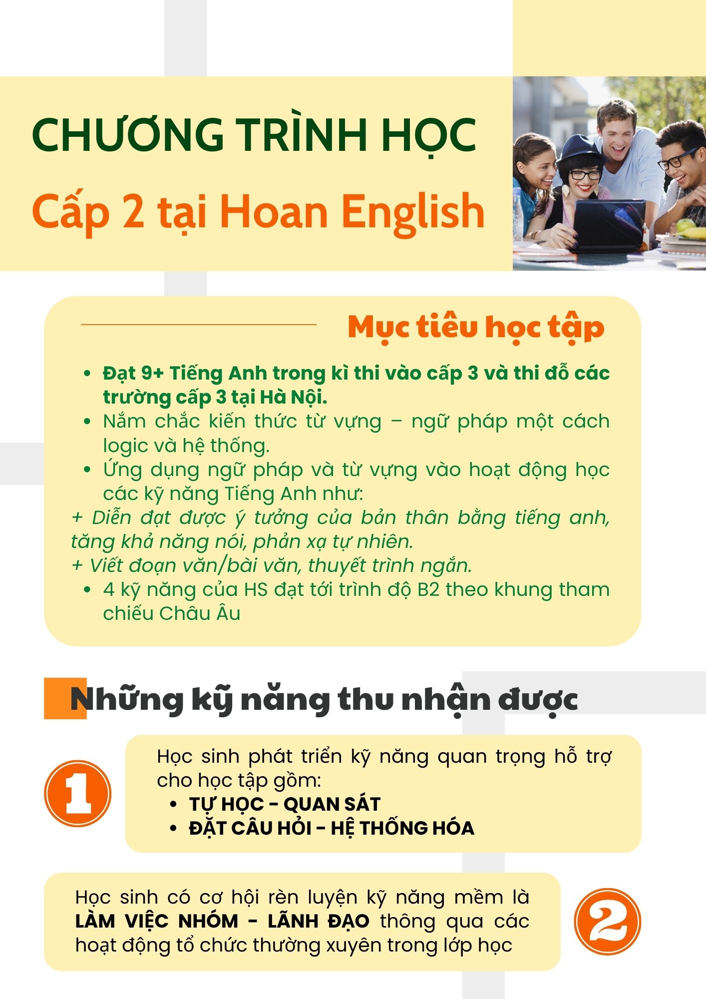 THAM KHẢO CHƯƠNG TRÌNH HỌC CẤP 2 TẠI HOAN ENGLISH