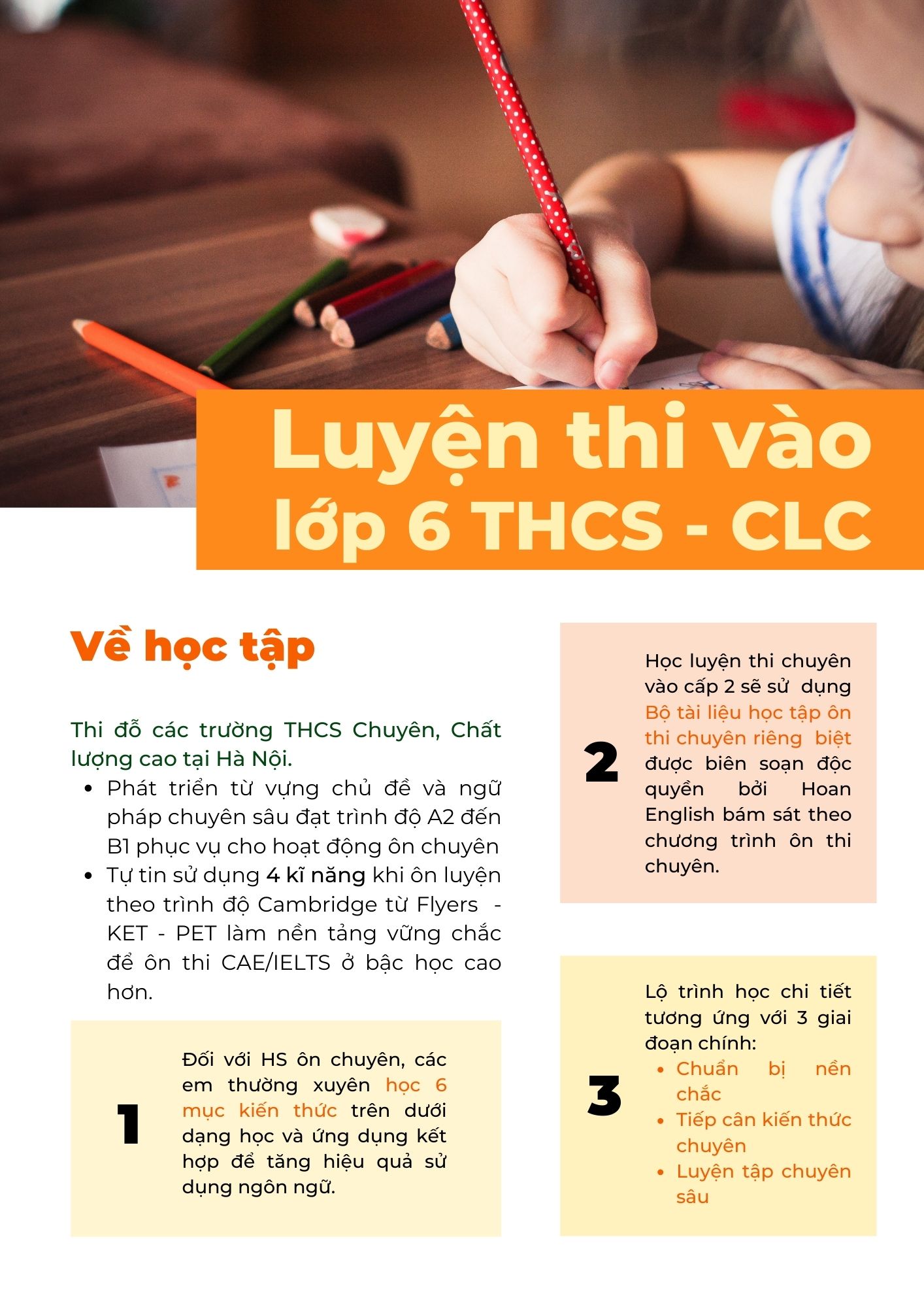 LỘ TRÌNH LUYỆN THI VÀO LỚP 6 THCS - CLC CỦA HOAN ENGLISH