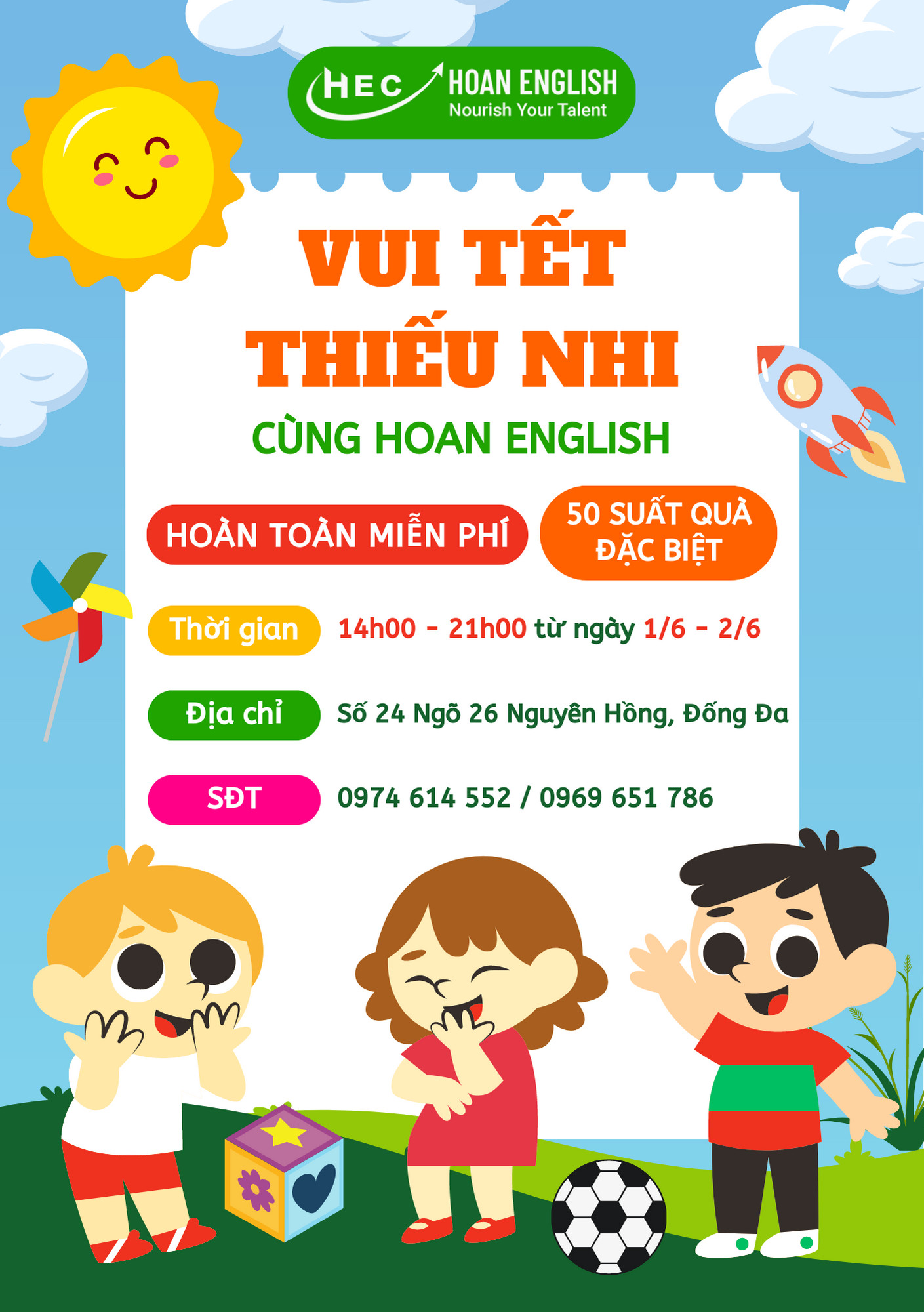 HOAN ENGLISH - CHƯƠNG TRÌNH QUỐC TẾ THIẾU NHI 1/6 MIỄN PHÍ 