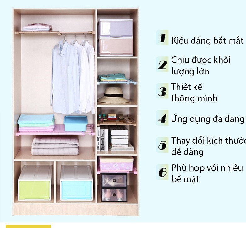 Kệ đa năng chia ngăn tủ không cần khoan bắt vít cao cấp