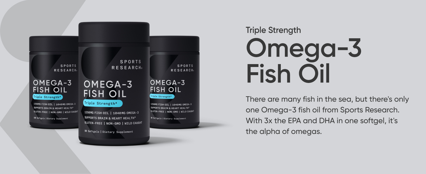VIÊN UỐNG DẦU CÁ HỖ TRỢ NÃO, TIM MẠCH & HỆ MIỄN DỊCH CHO NAM VÀ NỮ SPORTS RESEARCH TRIPLE STRENGTH OMEGA 3 FISH OIL, (90 VIÊN)