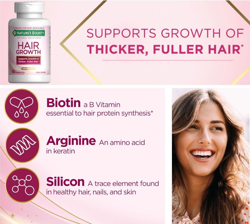 VIÊN UỐNG BỔ SUNG GIÚP TÓC ĐẦY ĐẶN & DÀY HƠN - NATURE'S BOUNTY OPTIMAL  SOLUTIONS HAIR GROWTH, 90 VIÊN Thích Xài Hàng Mỹ