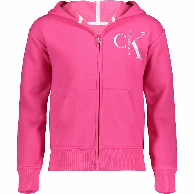 ÁO NỈ CÓ MŨ, DÂY KÉO CHO BÉ GÁI CALVIN KLEIN YOUTH FULL ZIP HOODIE, PINK  Thích Xài Hàng Mỹ