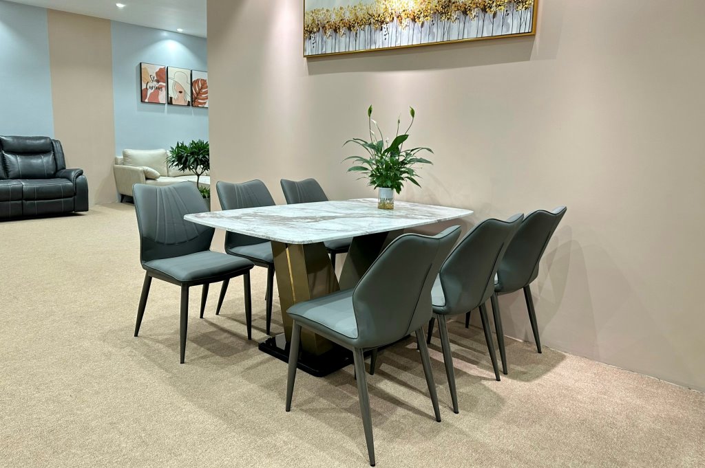 Bàn Ăn 6 Ghế Cao Cấp Mặt Đá 991S