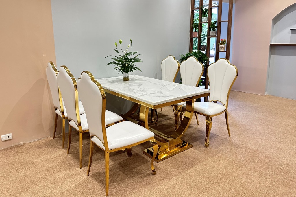 Bộ Bàn Ăn Mặt Đá 6 Ghế  Tân Cổ Điển 969S