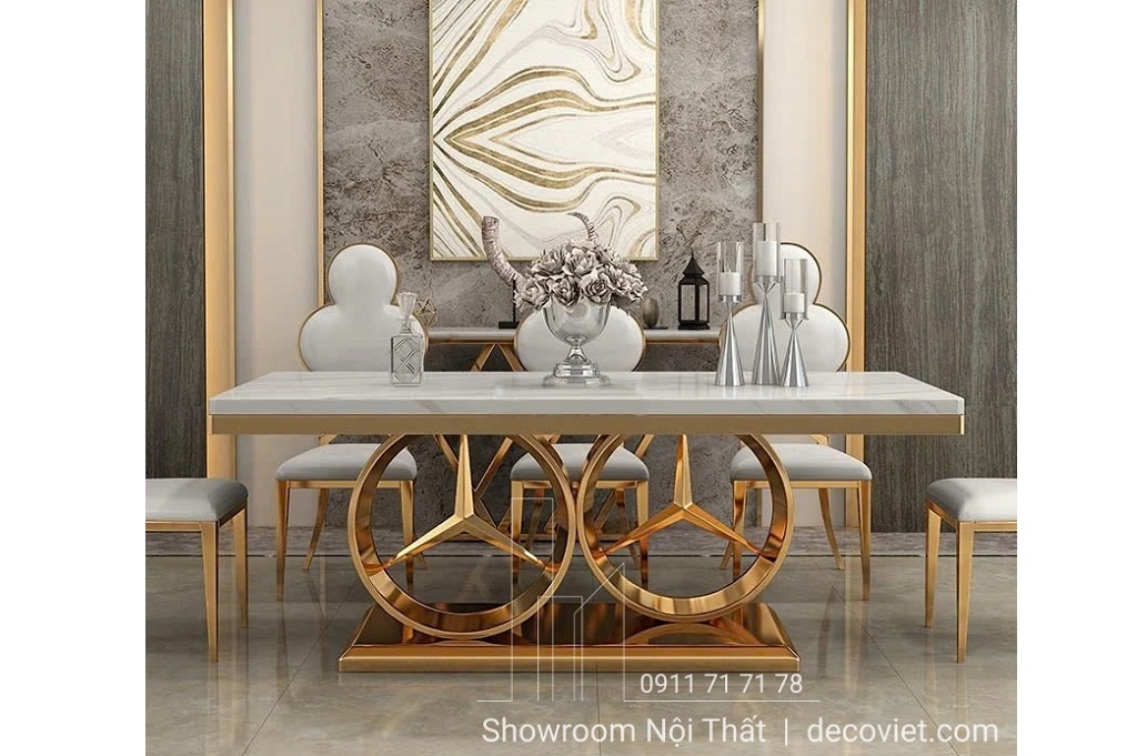Bàn Ghế Ăn Tân Cổ Điển Mặt Đá Luxury