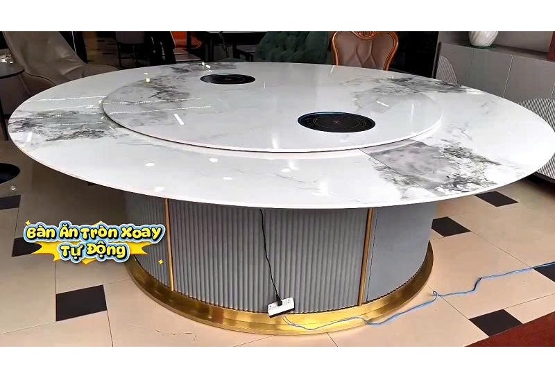 Bàn Ăn Tròn Mâm Xoay Điện Cao Cấp