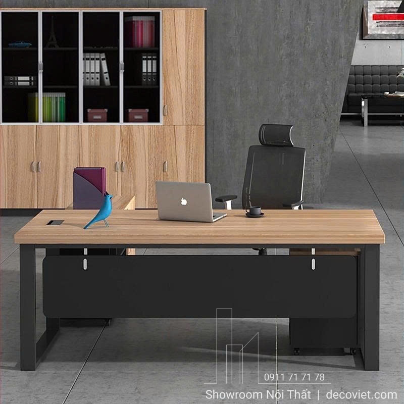 bàn làm việc giám đốc mặt gỗ chân sắt