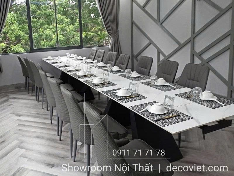 bàn ăn mặt đá chân sắt 16 ghế cao cấp
