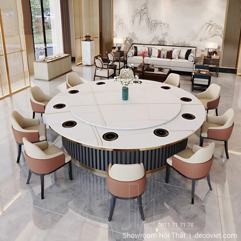 bàn ăn tròn lớn có bếp từ mâm xoay cao cấp