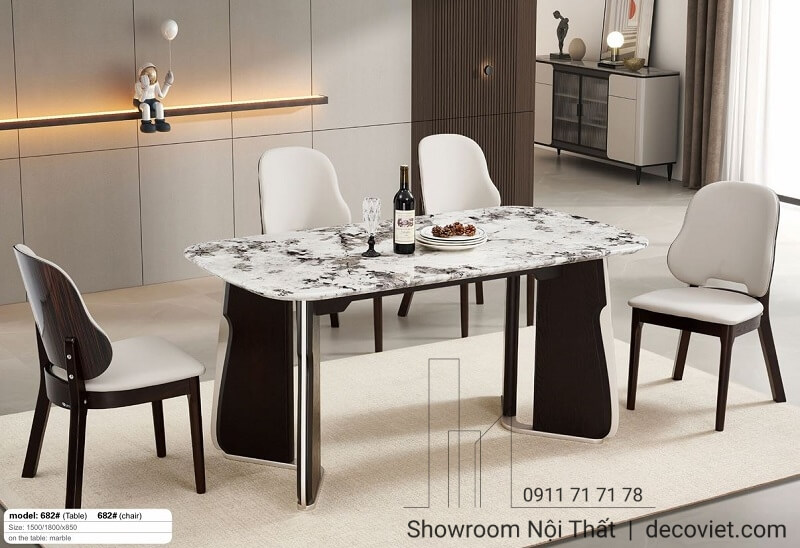 Bàn ăn nhập khẩu mặt đá sang trọng cho phòng ăn hiện đại