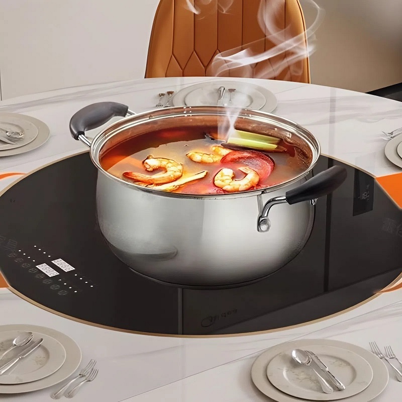 bàn ăn có bếp lẩu hiện đại cho phòng ăn gia đình