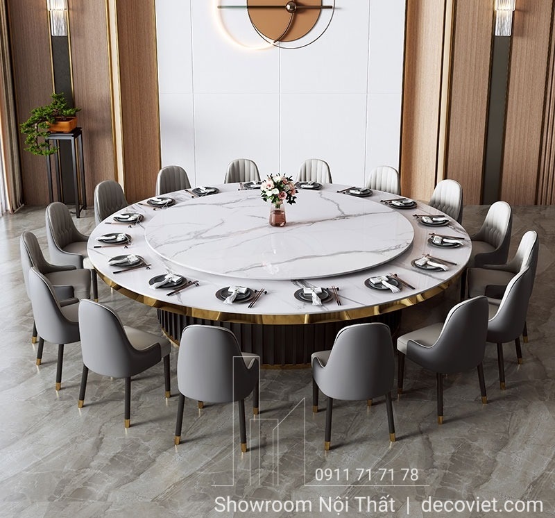 bàn ăn tròn mặt đá cao cấp 16 người