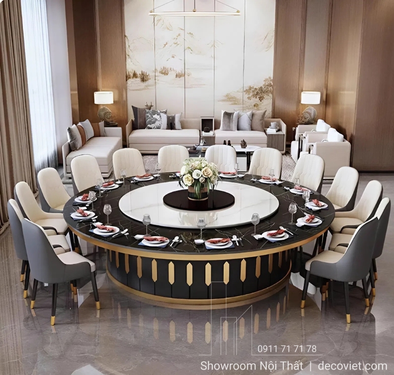 bàn ăn tròn có bếp lẩu mâm xoay tiện lợi