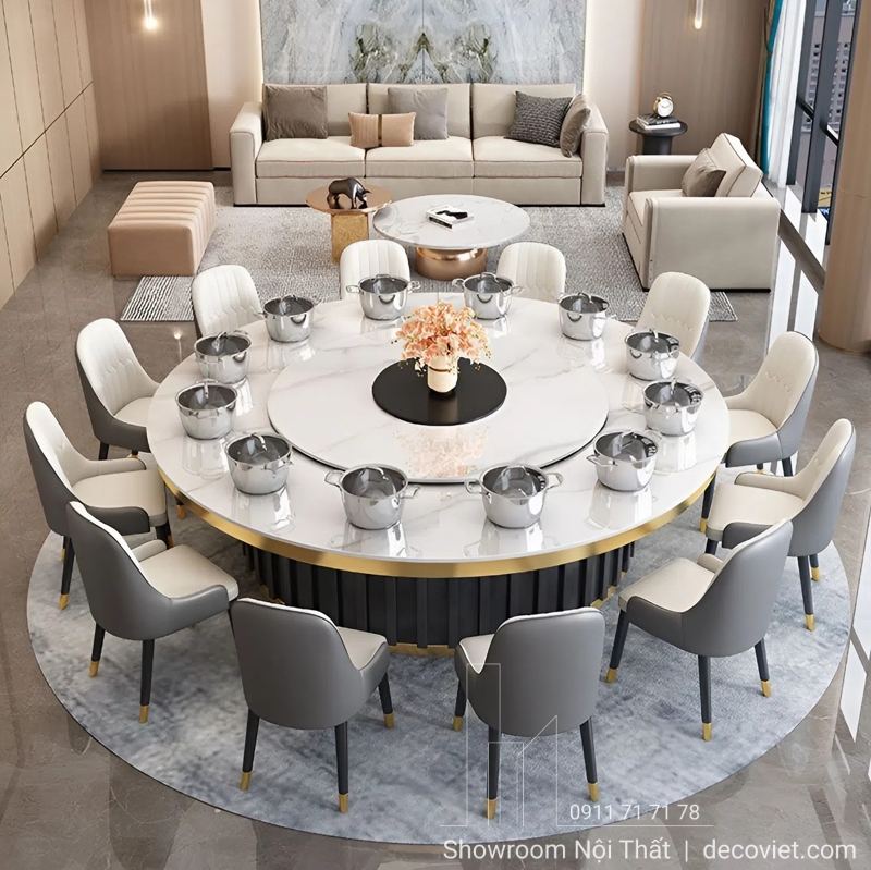 bàn ăn tròn có bếp từ mâm xoay hiện đại