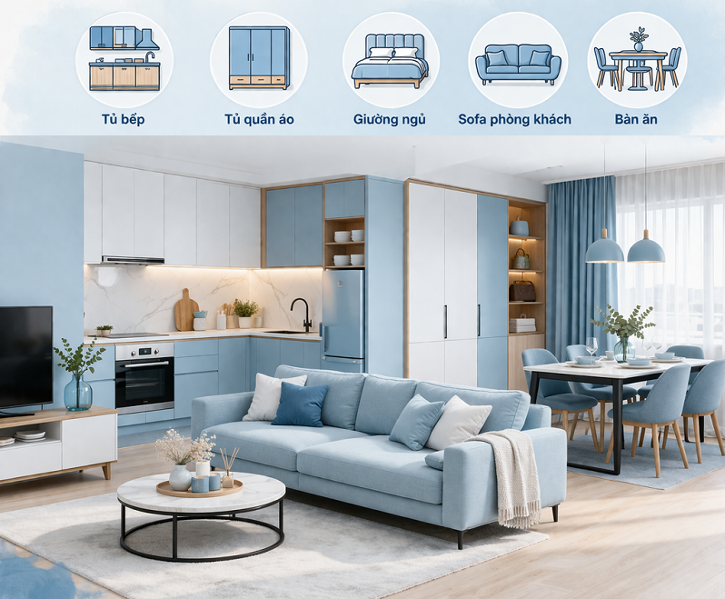 bóc tách chi phí nội thất từng hạng mục chi tiết