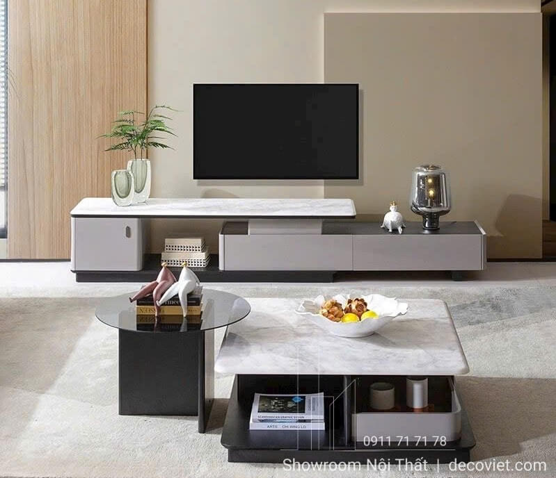 Mẫu bàn trà kệ tivi đồng bộ giúp phòng khách hiện đại
