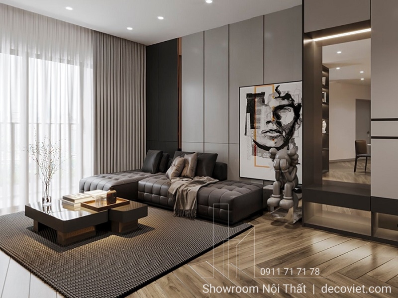 Mẫu sofa da bò nhập khẩu được trưng bày tại showroom nội thất Nhà Decor Thủ Đức.