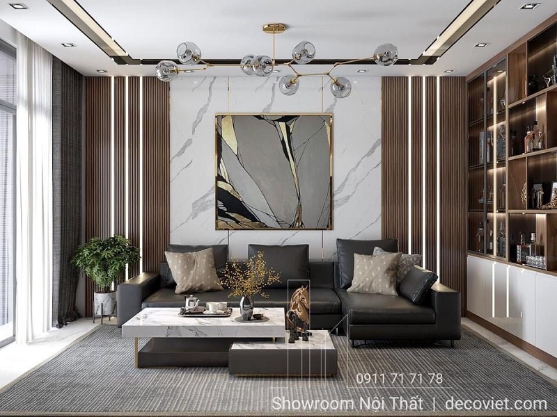 Bộ sofa da cao cấp phối bàn trà đá sang trọng tại cửa hàng nội thất Thủ Đức – Nhà Decor.
