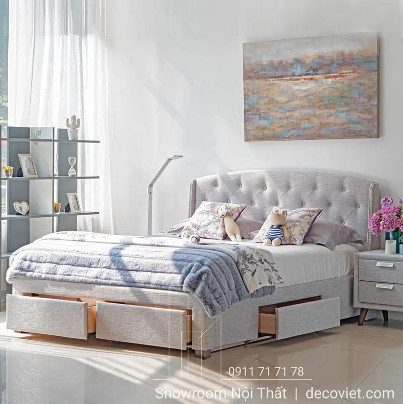 Giường ngủ không gầm bọc vải giá rẻ