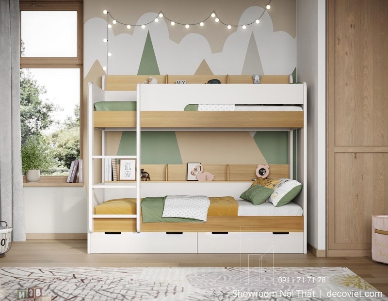 Giường tầng gỗ công nghiệp nhiều màu sắc hiện đại