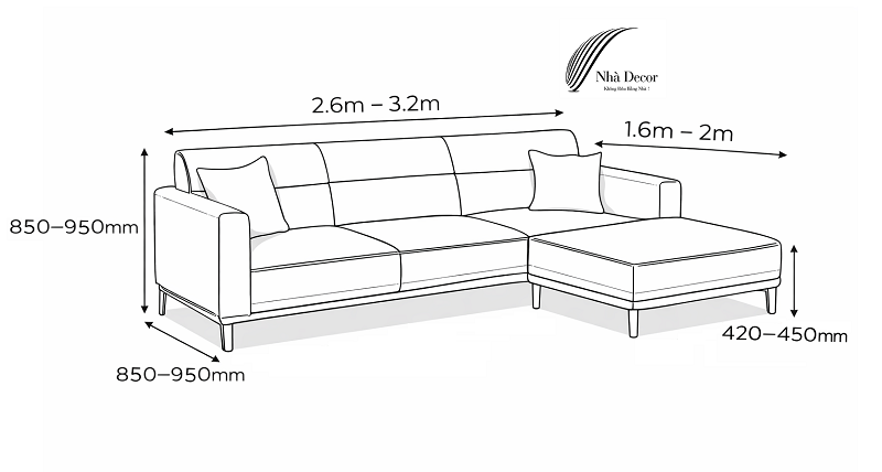 Kích thước ghế sofa chữ L tiêu chuẩn