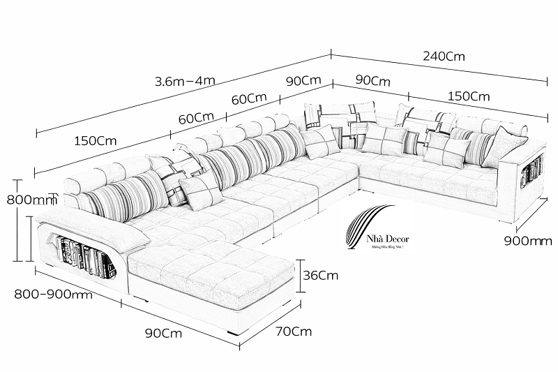 Kích thước ghế sofa chữ U tiêu chuẩn