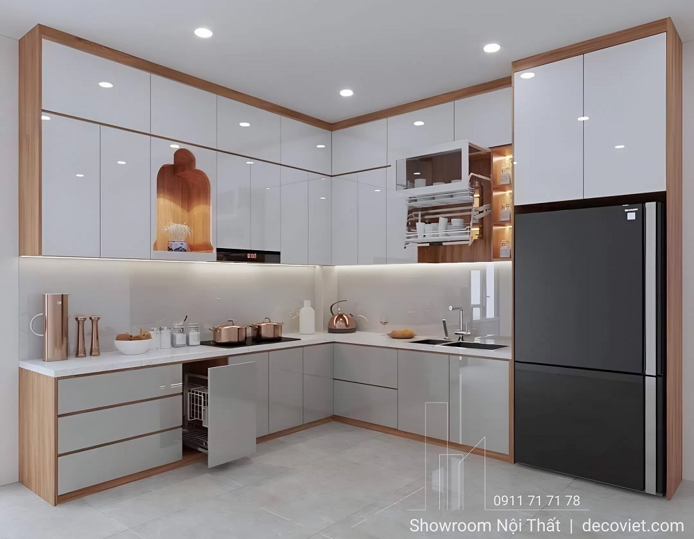 Tủ bếp gỗ công nghiệp kịch trần hiện đại