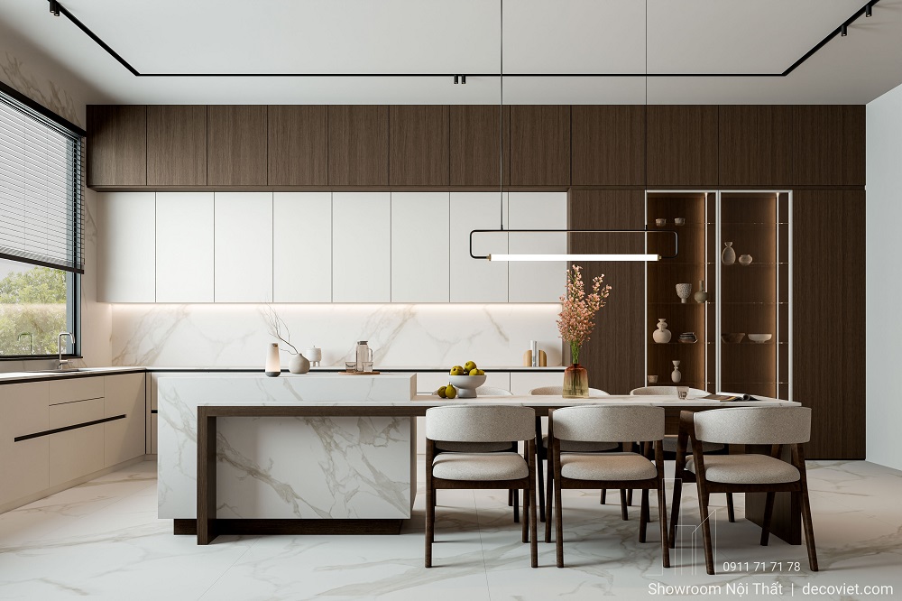 Kích thước tủ bếp gỗ công nghiệp chữ L đụng trần đơn giản