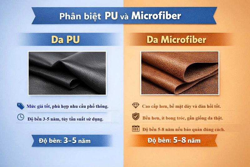 phân biệt da pu và da microfiber