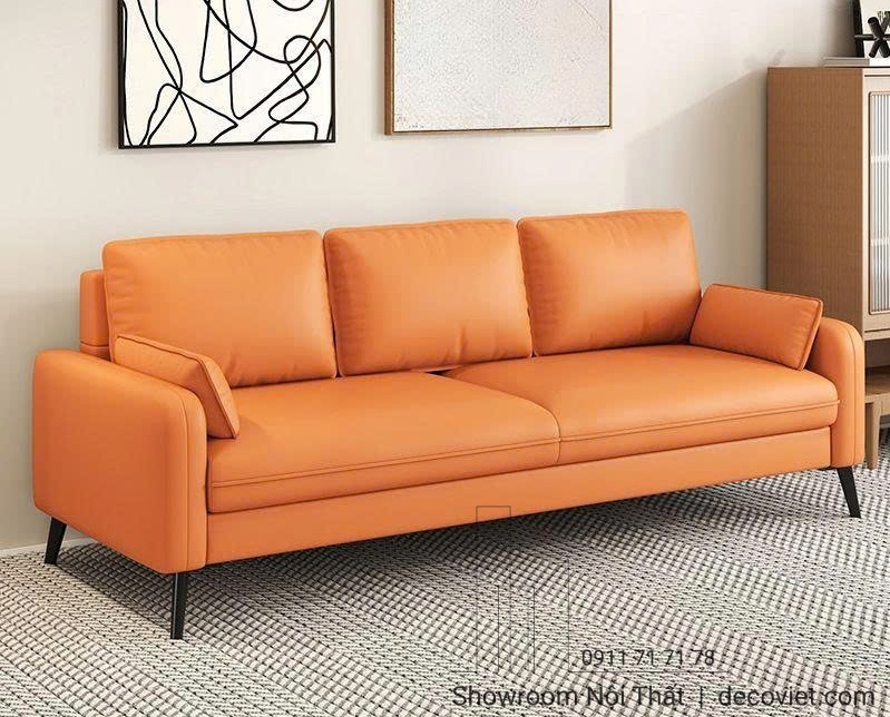 sofa da băng màu cam nổi bật