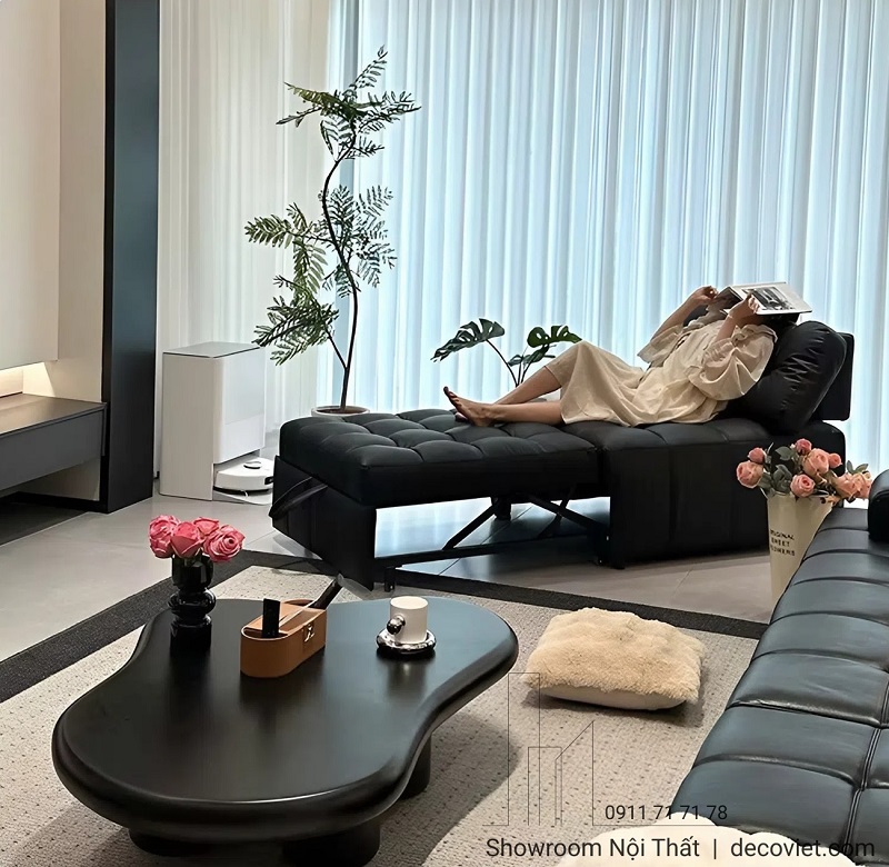 sofa giường thực tế sử dụng trong không gian sống hiện đại