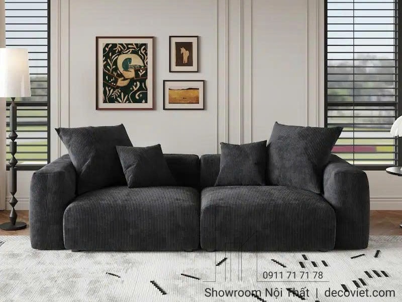 sofa bọc vải nhung đen hiện đại