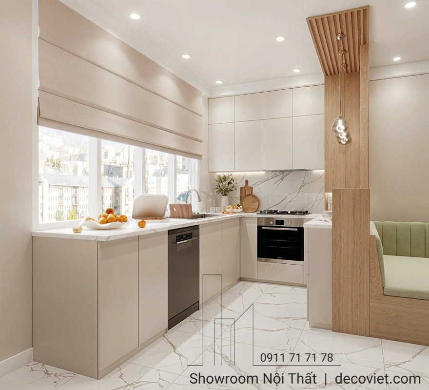 Hệ tủ bếp gỗ công nghiệp kịch trần tận dụng chiều cao trần nhà