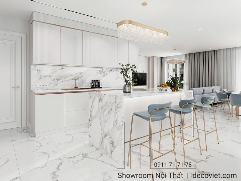 Không gian bếp tối ưu công năng với hệ tủ Melamine đồng bộ