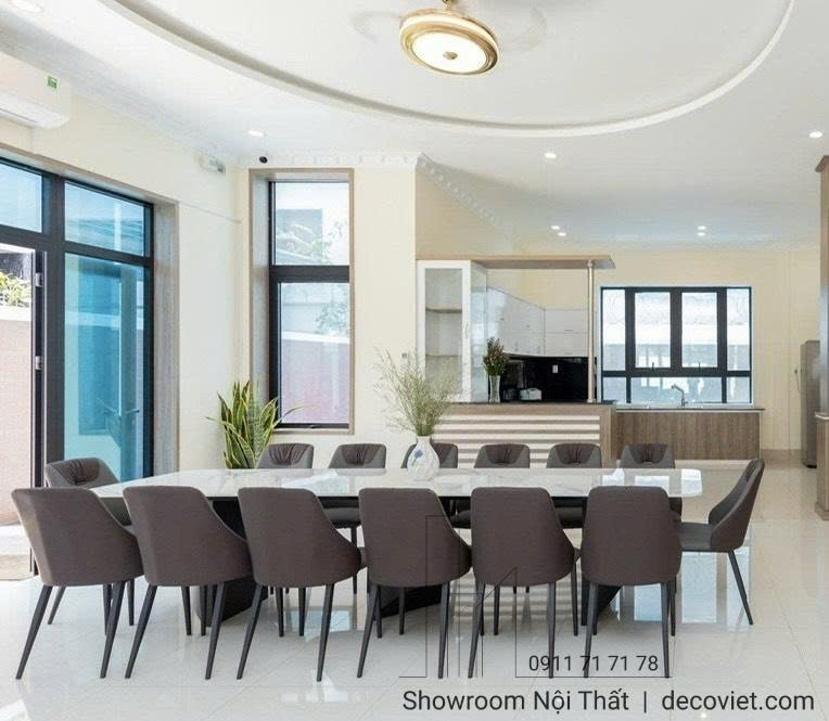 bàn ăn 14 ghế mặt đá chân inox đẹp
