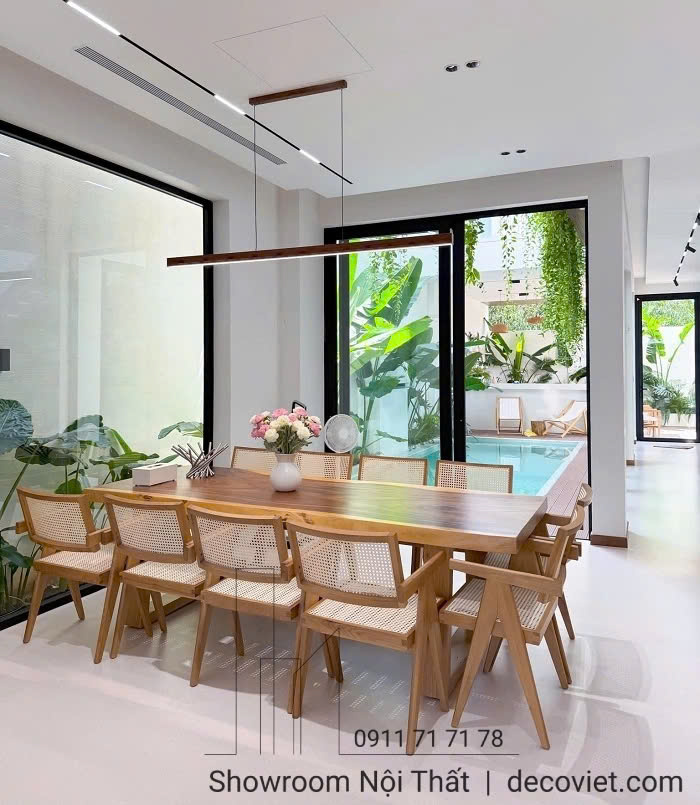bàn ăn gỗ sân vườn 10 ghế
