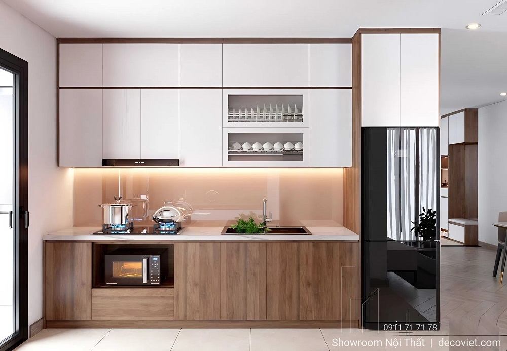 Tủ bếp chữ I kích thước tiêu chuẩn cho nhà chung cư