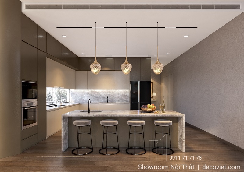 Tủ bếp gỗ phù hợp nhà phố phong cách tối giản