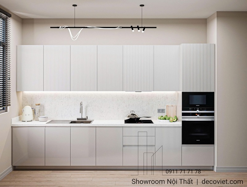 Mẫu tủ bếp gỗ công nghiệp cao cấp thiết kế hiện đại, tối ưu không gian