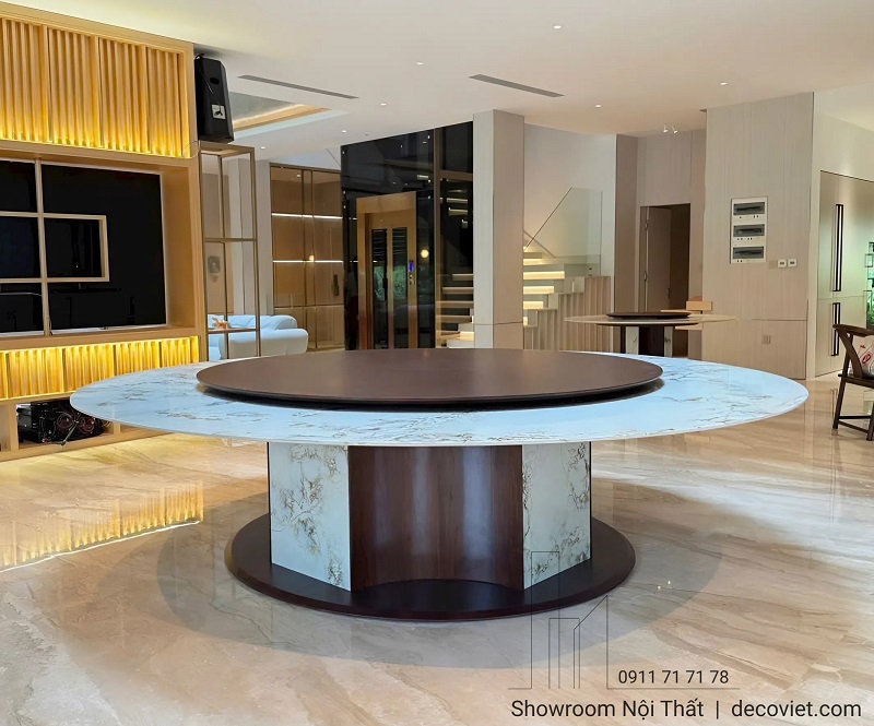 bộ bàn ăn tròn 20 người sang trọng cho phòng VIP nhà hàng