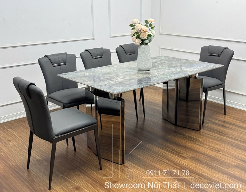 Bộ bàn ăn 6 ghế hiện đại 2653S, mặt đá vân tự nhiên, phù hợp nhà bếp sang trọng