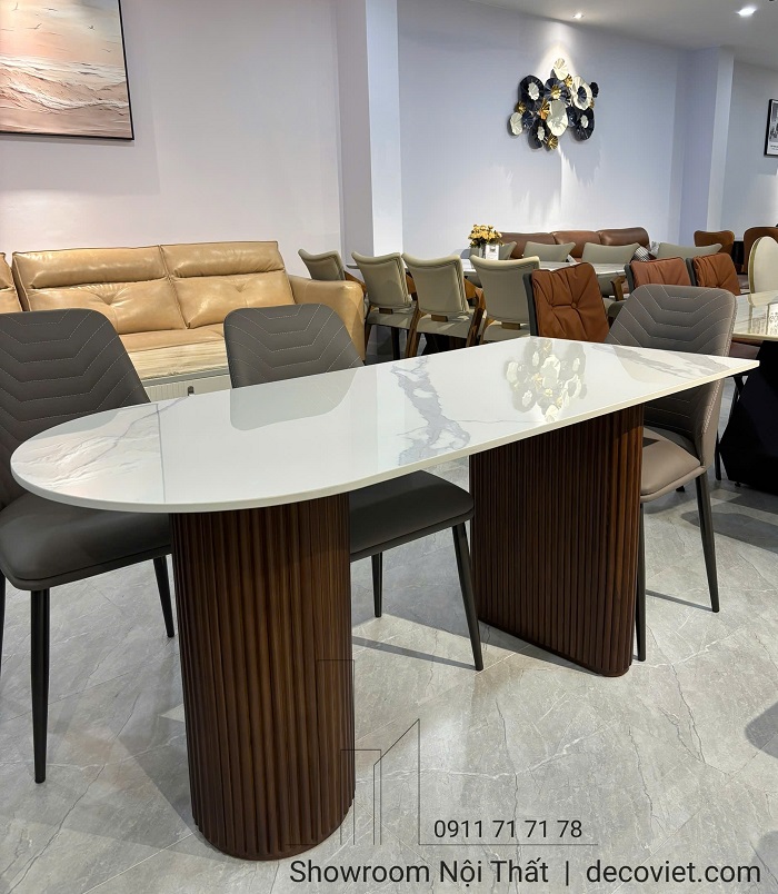 Mẫu bàn ăn mặt đá kết hợp chân gỗ sang trọng