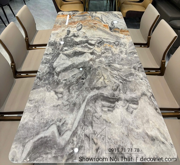 Mẫu bàn ăn gỗ sồi mặt đá cẩm thạch tự nhiên cao cấp