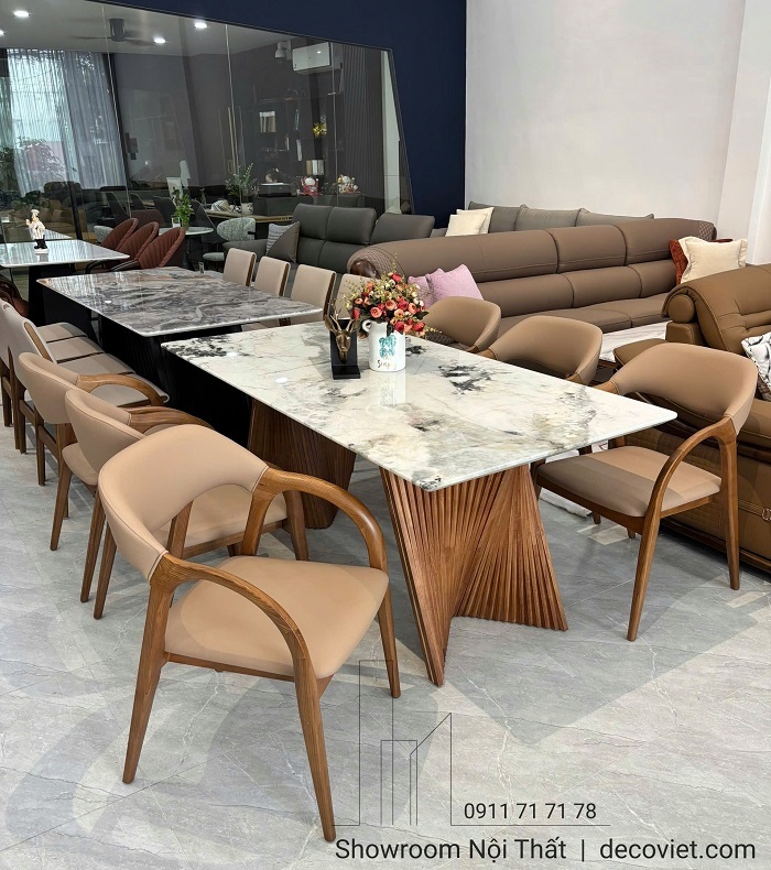 Mẫu bàn ăn 6 ghế mặt đá chân gỗ hương hiện đại tiện nghi