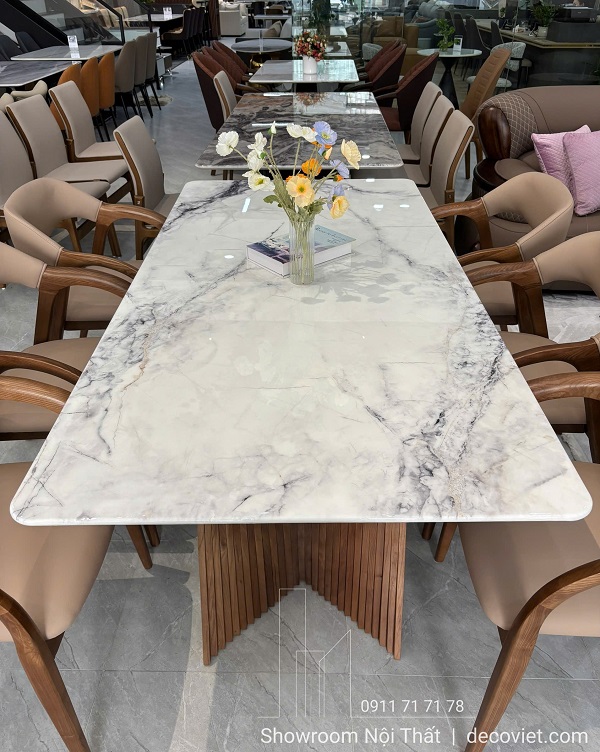bàn ăn gỗ mặt đá vân mây đẹp dễ vệ sinh hằng ngày