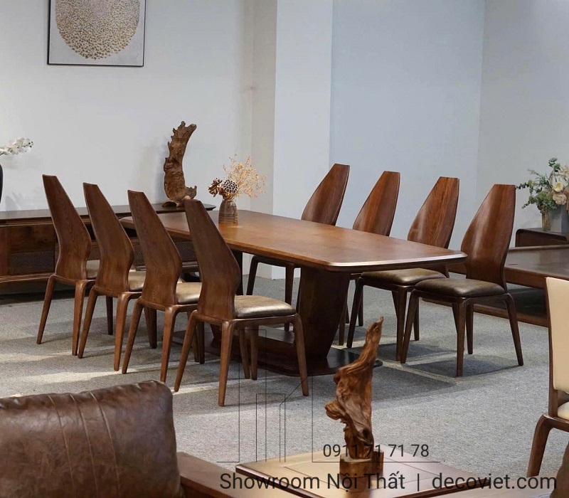 bàn ăn mặt gỗ tự nhiên 8 người